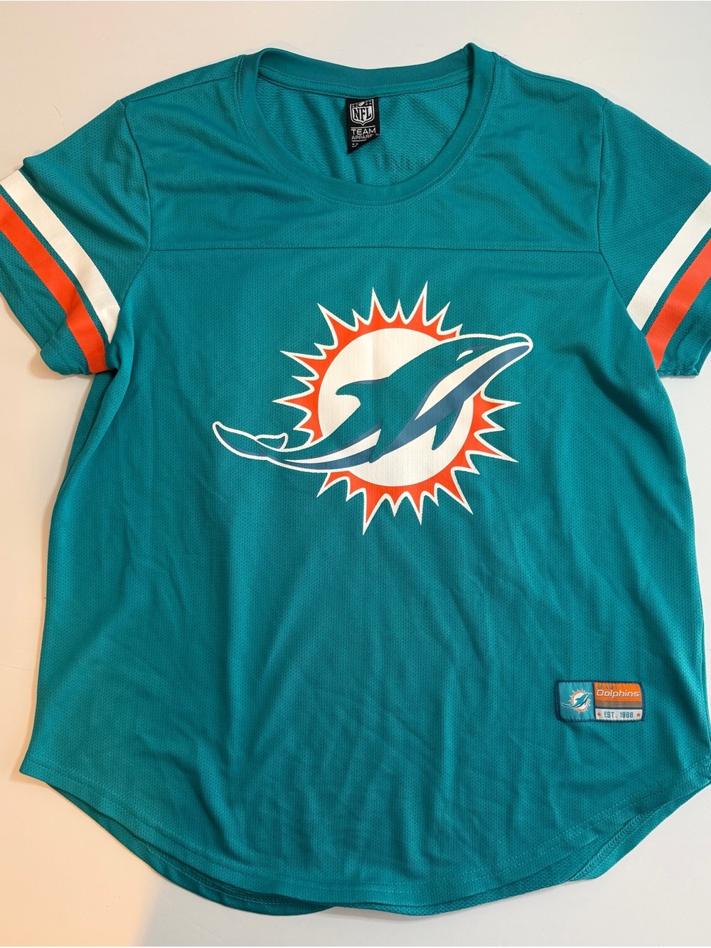 NFL Miami Dolphins Teal Short Sleeve Logo Tee with Orange and White Accents